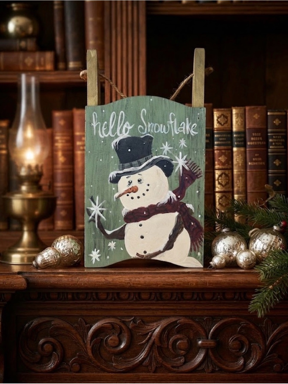 Handmade Snowman Sled Decor
